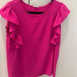Hot pink ruffle sleeve blouse size true medium.  Fits 8/10